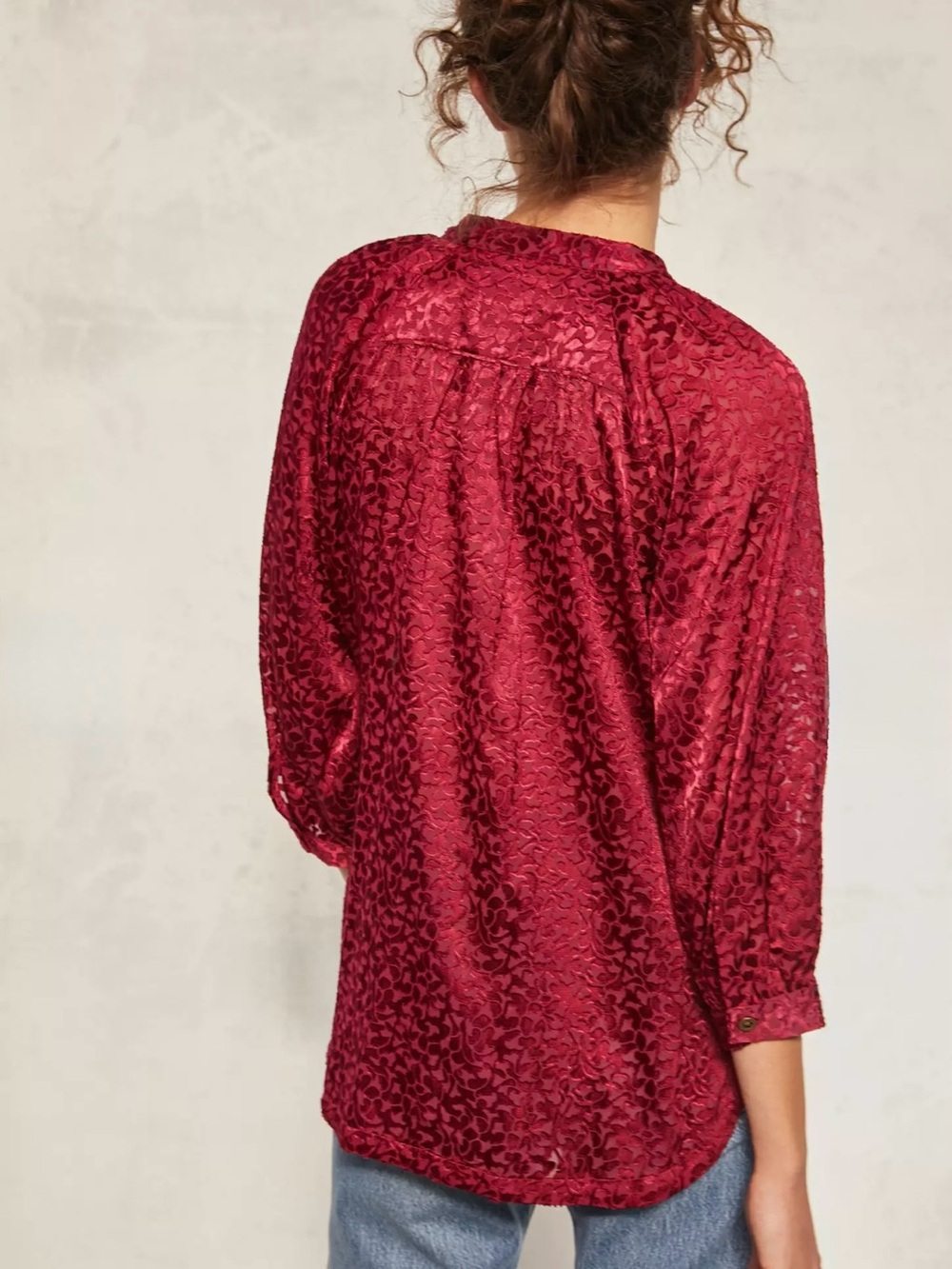 Anthropologie Susanna Burnout Velvet Oversized 3X Buttondown Semi Sheer Blouse - Picture 2 of 16